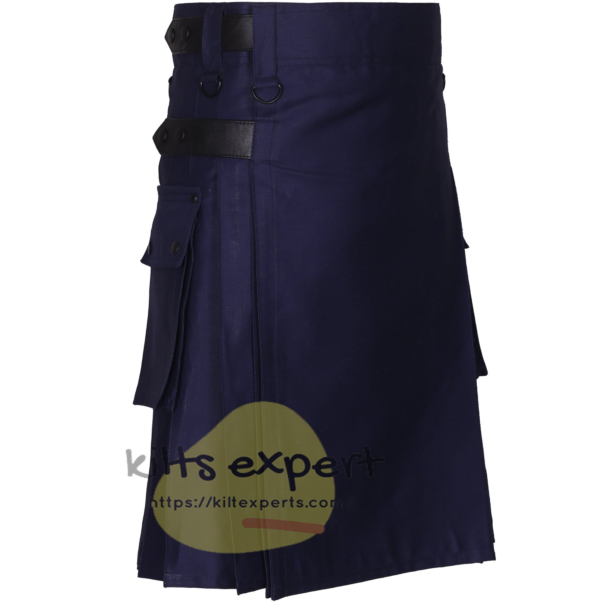 Navy Blue Leather Straps Utility Kilt Outfit - Complete 7 - Piece Set for Active Men - Kilt Experts