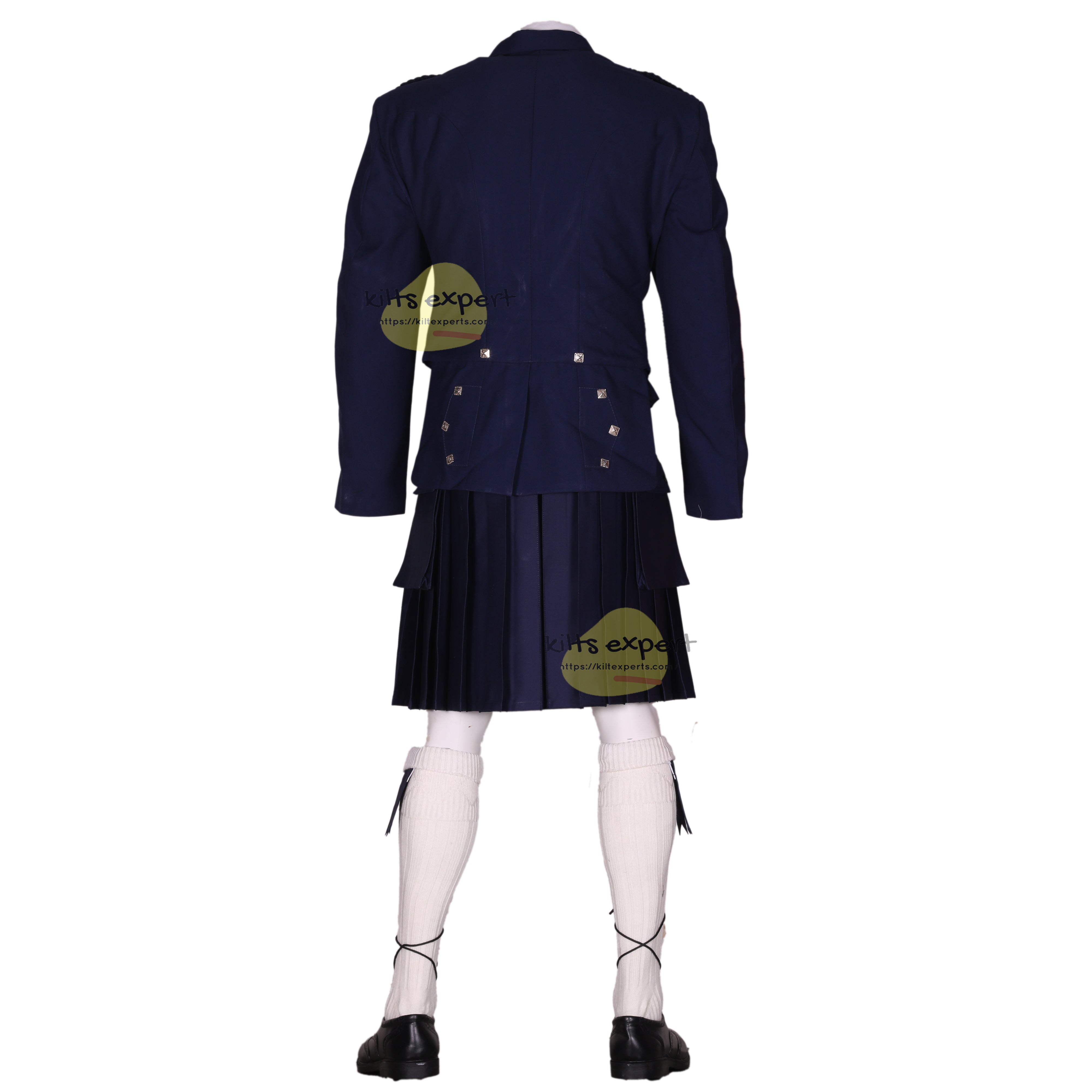 Navy Blue Leather Straps Utility Kilt Outfit - Complete 7-Piece Set for Active Men