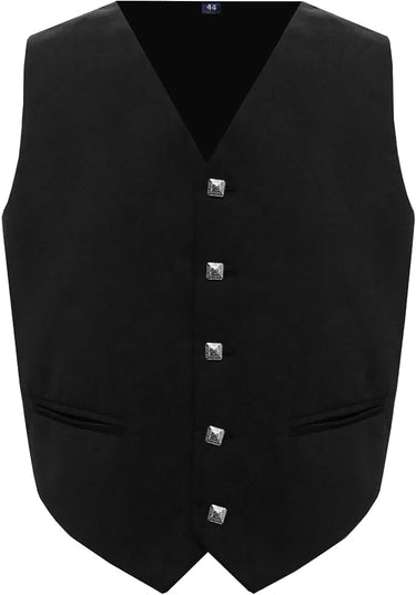 Scottish Black Argyll Kilt Jacket With Vest 15 Oz Finest Barathea Wool Fabric With Vest Gauntlet Style Cuffs - Kilt Experts