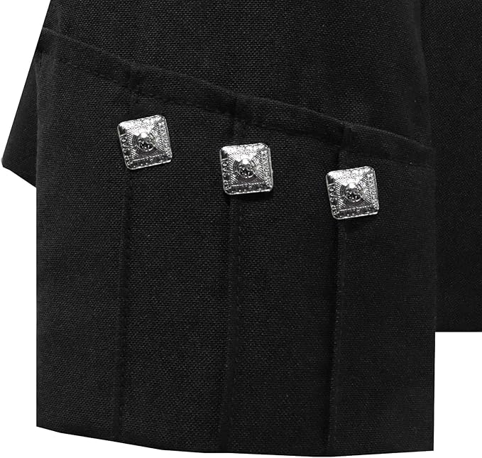 Scottish Black Argyll Kilt Jacket With Vest 15 Oz Finest Barathea Wool Fabric With Vest Gauntlet Style Cuffs - Kilt Experts