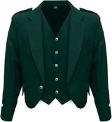 Scottish Dark Green Argyll Kilt Jacket With Vest 15 Oz Finest Barathea Wool Fabric With Vest Gauntlet Style Cuffs - Kilt Experts