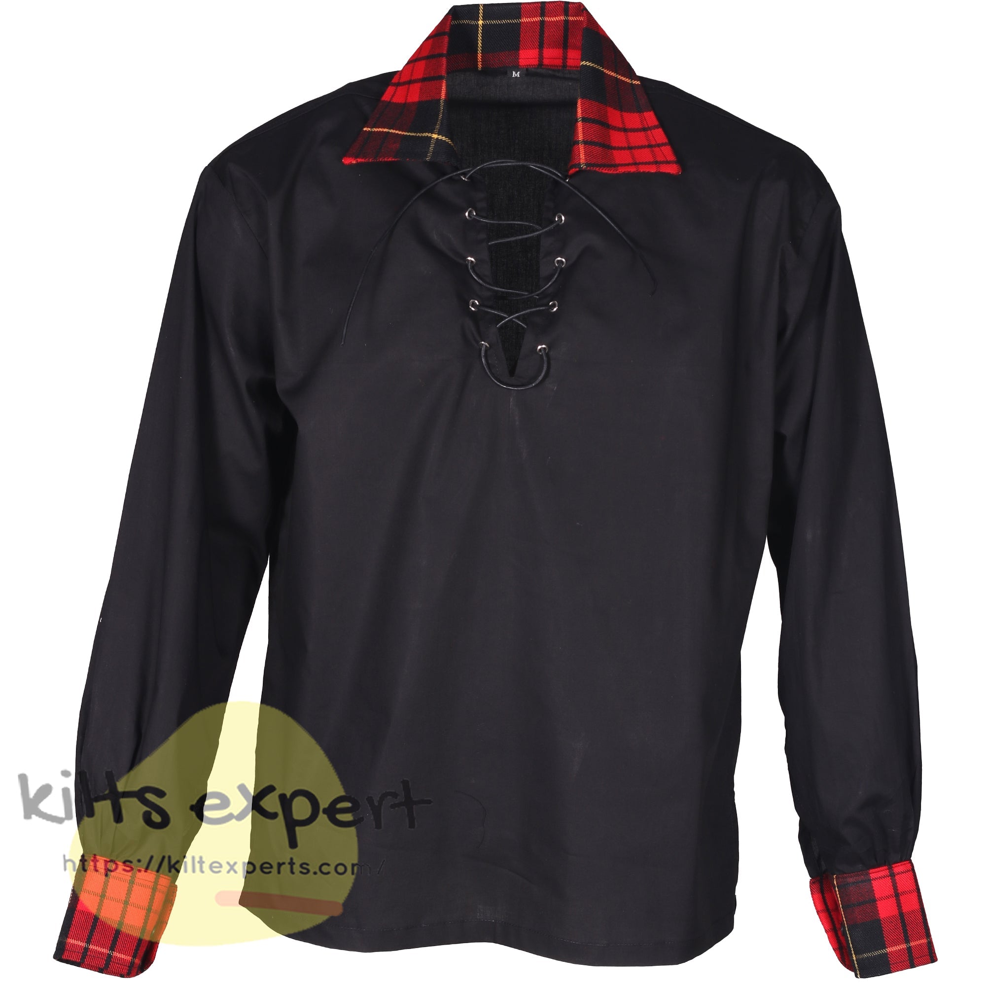 Scottish Ghillie Shirt with Tartan Collar and Cuffs – Available in Various Colors - Kilt Experts