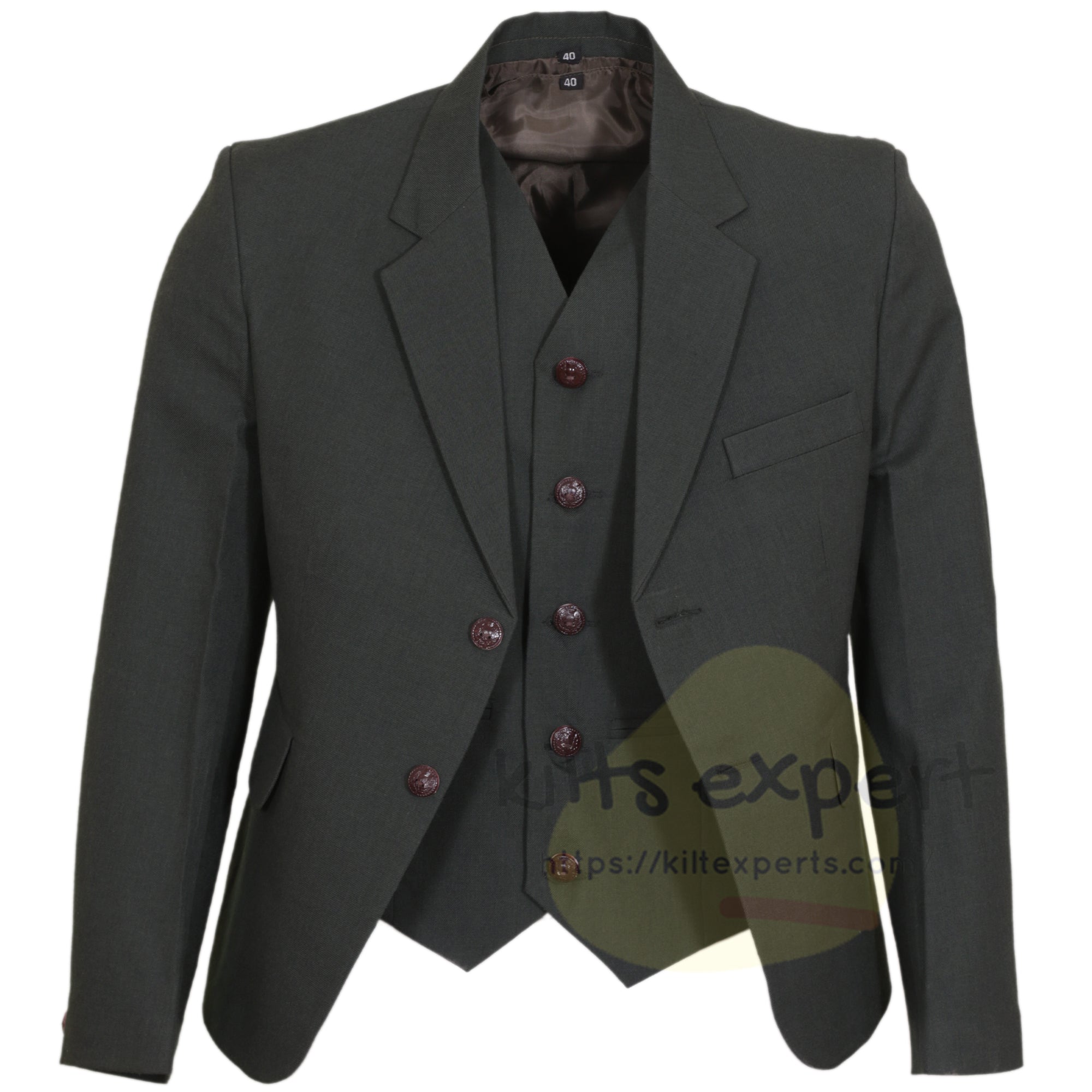 Scottish Olive Green Argyll Kilt Jacket With Vest – 15 Oz Finest Vacuna Wool Fabric With Vest Gauntlet Style Cuffs - Kilt Experts