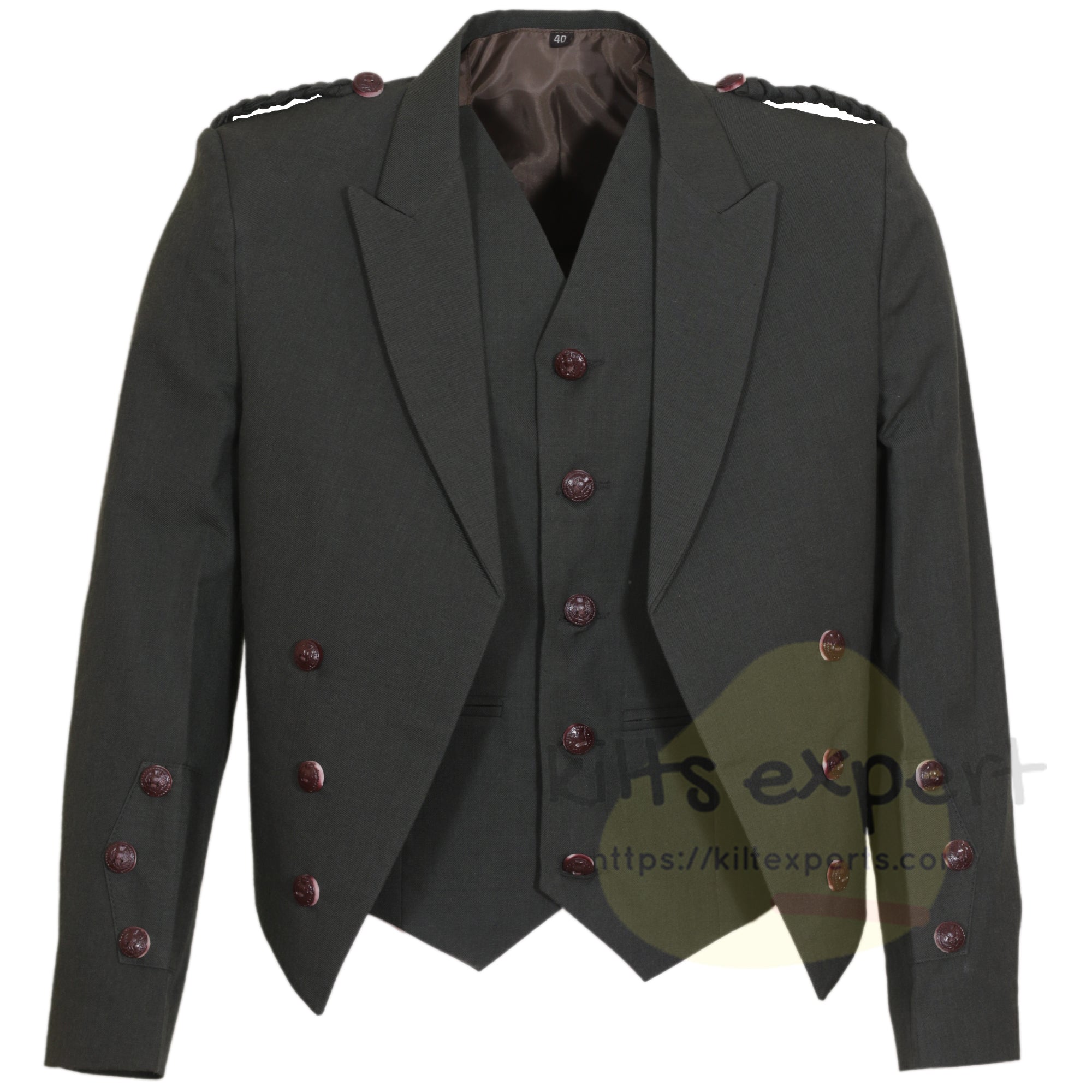Scottish Olive Green Charlie Kilt Jacket With Vest – 15 Oz Finest Vacuna Wool Fabric With Vest Gauntlet Style Cuffs - Kilt Experts