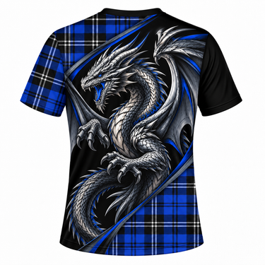 Silver Dragon Tartan Print Polyester T-Shirt – Round Neck, Available in Various Tartans