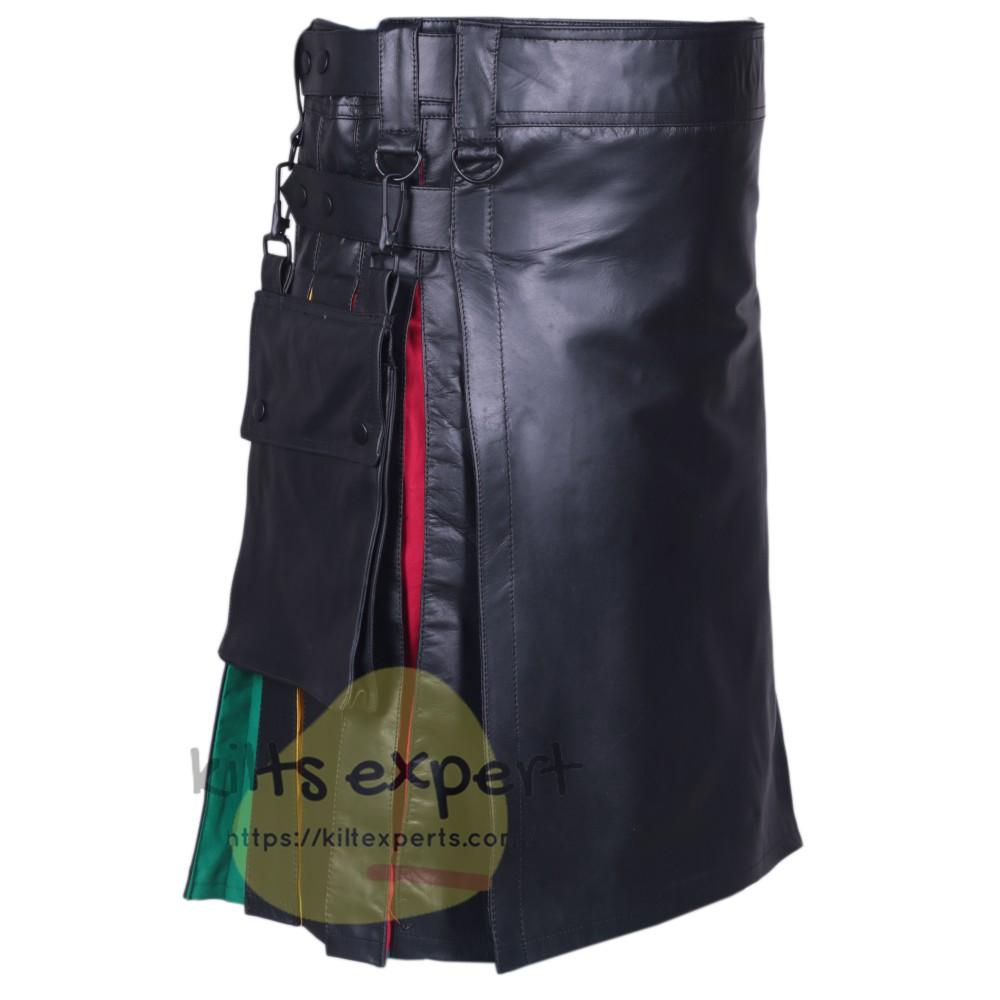 USA Buyers Only - Cowhide Leather Rainbow Leather Straps Kilt With Detachable Pockets - Kilt Experts