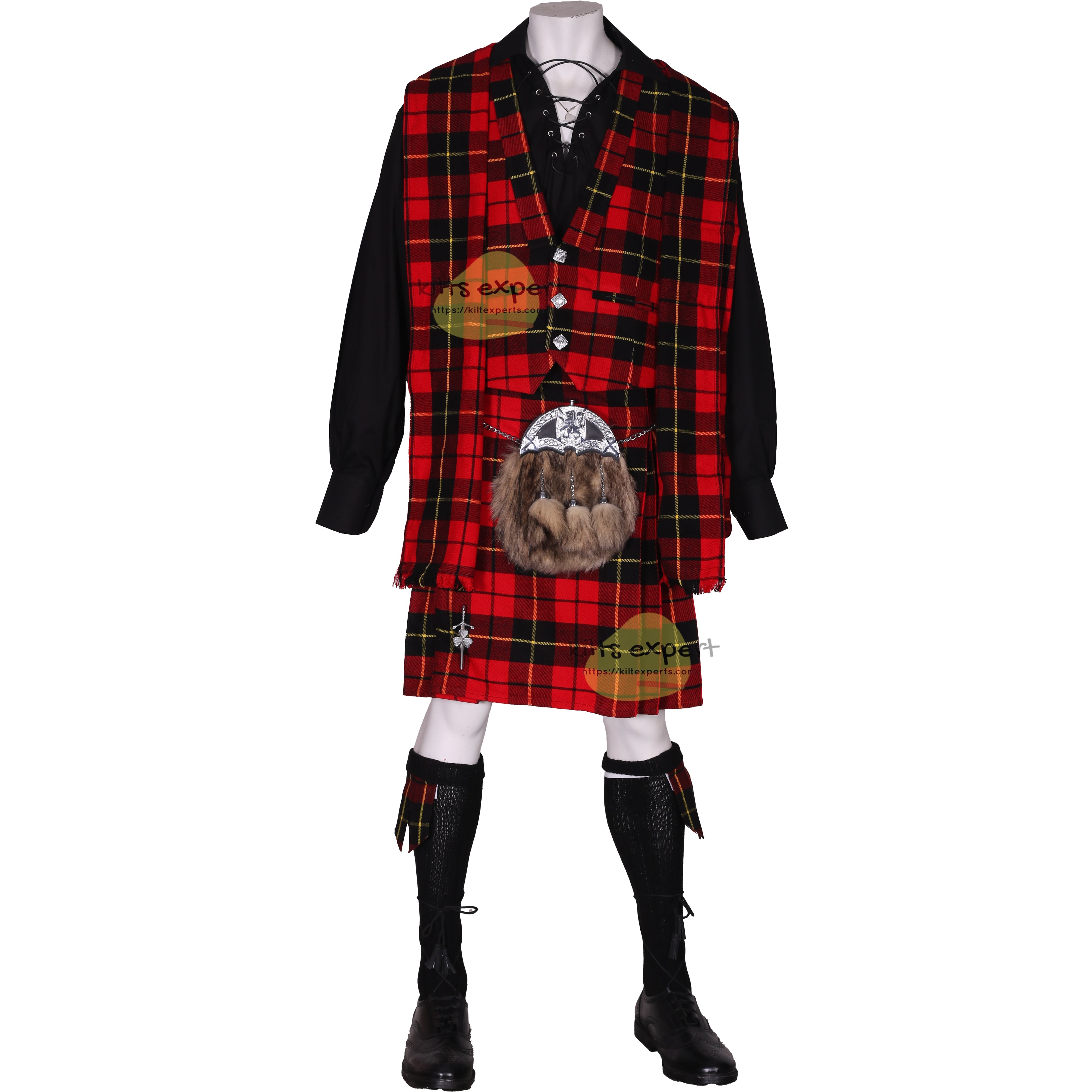 Wallace Tartan Deal with 3 - Button Charlie Vest | Complete 9 - Piece Outfit - Kilt Experts