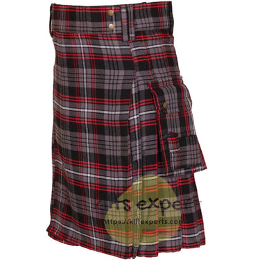 Auld Lang Syne Grey Tartan Acrylic Wool Heavy 16Oz Utility Kilt - Kilt Experts