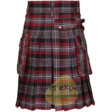 Auld Lang Syne Grey Tartan Acrylic Wool Heavy 16Oz Utility Kilt - Kilt Experts