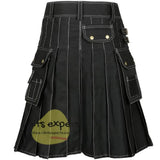 Black 4 Button Stylish Kilt With White Thread Kilt Experts
