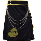Black And Yellow Two Tone Fashionable Utility Kilt With Chain Kilt Experts