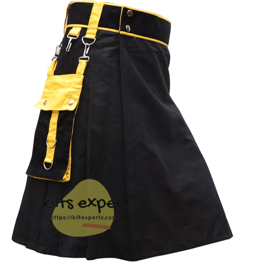 Black And Yellow Two Tone Fashionable Utility Kilt With Chain Kilt Experts