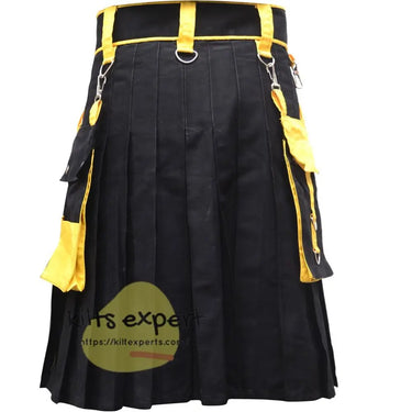 Black And Yellow Two Tone Fashionable Utility Kilt With Chain Kilt Experts