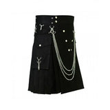Black Fashionable Utility Kilt With Chains Kilt Experts