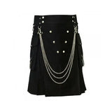 Black Fashionable Utility Kilt With Chains Kilt Experts
