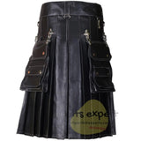 Black Genuine Cowhide Soft Leather Stud Kilt Kilt Experts