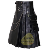 Black Genuine Cowhide Soft Leather Stud Kilt Kilt Experts