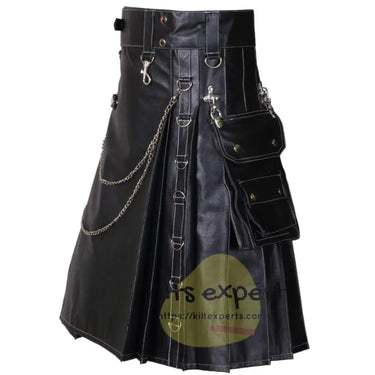 Black Genuine Cowhide Soft Leather Stud Kilt Kilt Experts