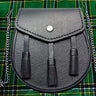 Black Leather Basic Three Teasal Sporran For Men With Chain Belt Kilt Experts