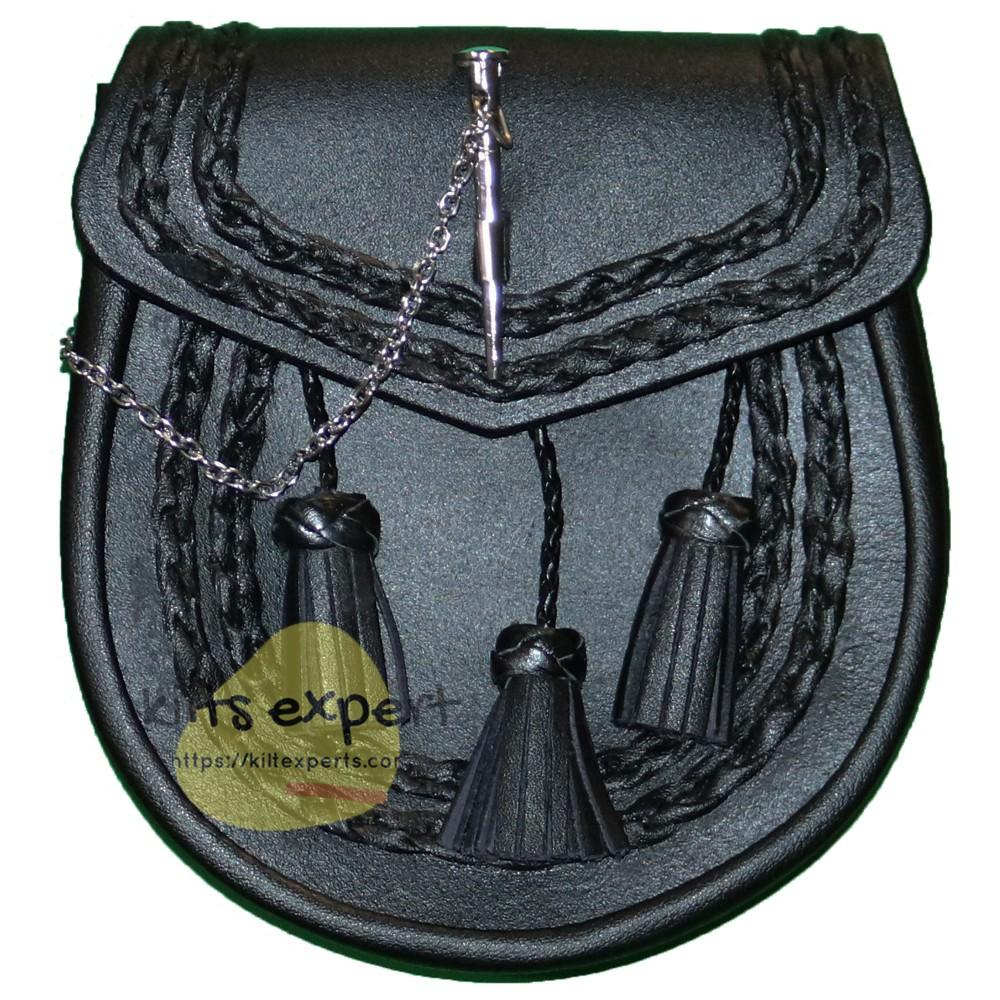 Black Leather Celtic Pin Lock Sporran Kilt Experts