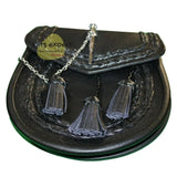 Black Leather Celtic Pin Lock Sporran Kilt Experts