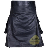 Black Modern Pure Cowhide Leather Kilts Kilt Experts