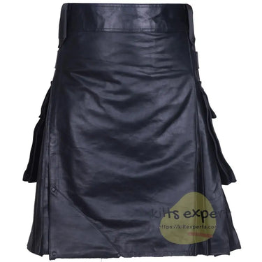 Black Modern Pure Cowhide Leather Kilts Kilt Experts