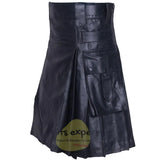 Black Modern Pure Cowhide Leather Kilts Kilt Experts