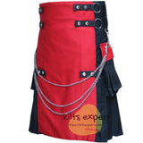 Black & Red Fashionable Kilt With Detachable Chain Kilt Experts