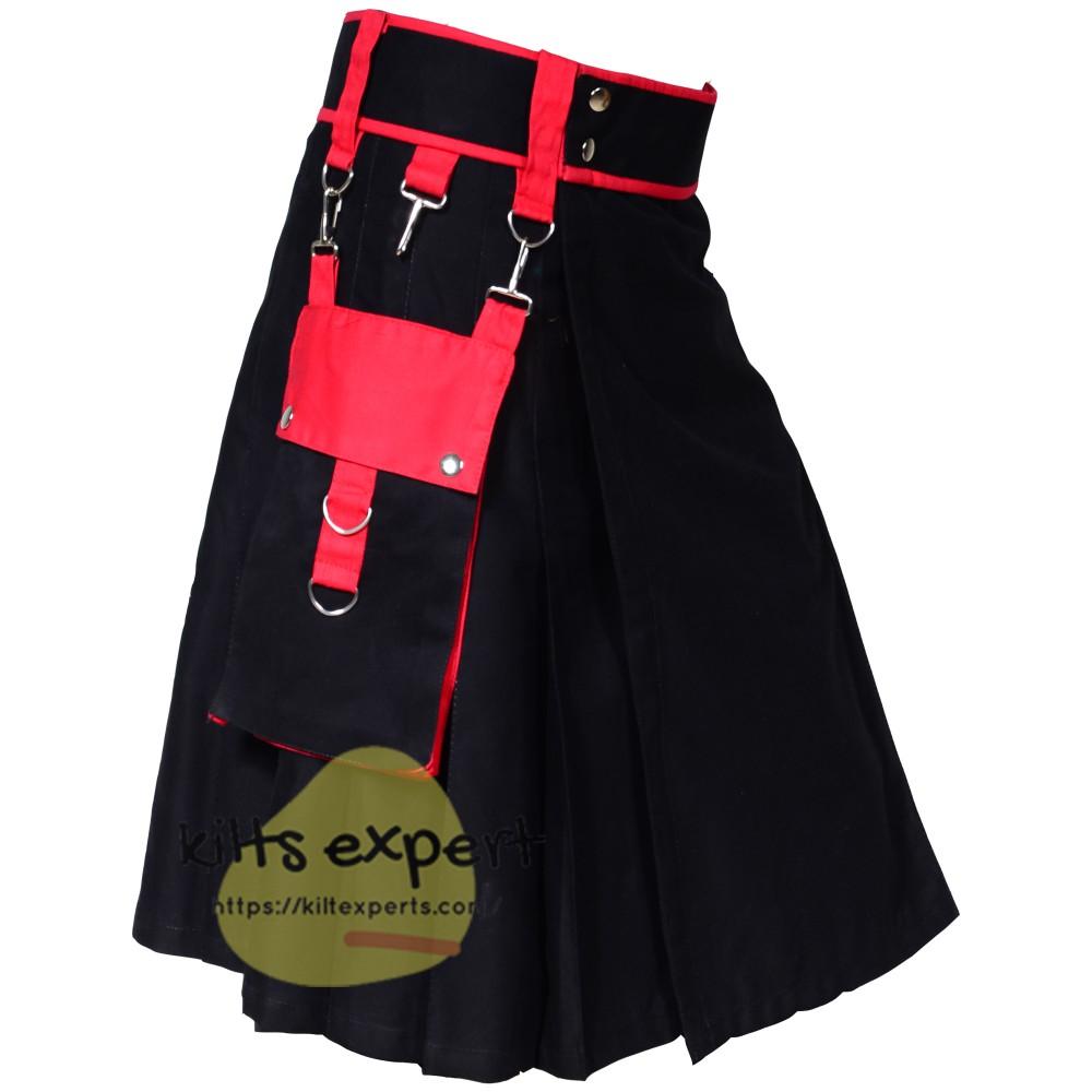 Black & Red Fashionable Utility Kilts For Men Kilt Experts