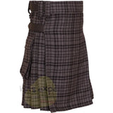 Black Shadow Tartan Heavy 16OZ Leather Straps Utility Kilt - Kilt Experts