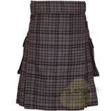 Black Shadow Tartan Heavy 16OZ Leather Straps Utility Kilt - Kilt Experts