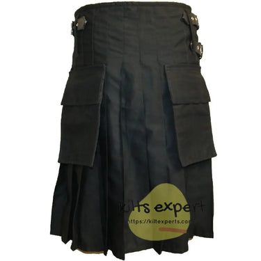 Black Traditional Utility Kilt With Two Pockets Kilt Experts