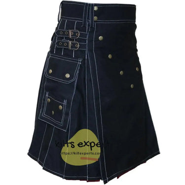 Black V Style Utility Kilt For Men Kilt Experts