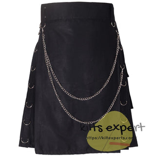 Black Wedding Hybird Kilt In Cotton/Leather - Kilt Experts