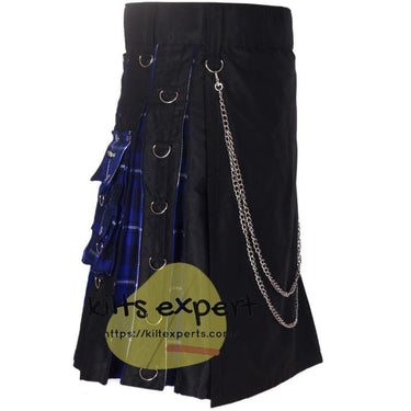 Black Wedding Hybird Kilt With Detachable Chain - Kilt Experts