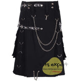 Black Wedding Stud Kilt With Detachable Pockets - Kilt Experts
