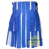 Blue & White Two Tone Tartan Style Hybird Kilt With Two Pockets Kilt Experts