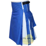 Blue & White Two Tone Tartan Style Hybird Kilt With Two Pockets Kilt Experts