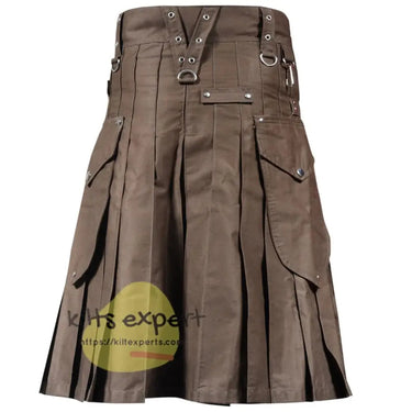 Chocolate Brown Cargo Utility Kilt For Active Men Kilt Experts