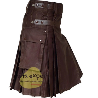 Chocolate Brown Leather Straps Utility Kilt With Brown Rivets and Brown Straps Kilt Experts