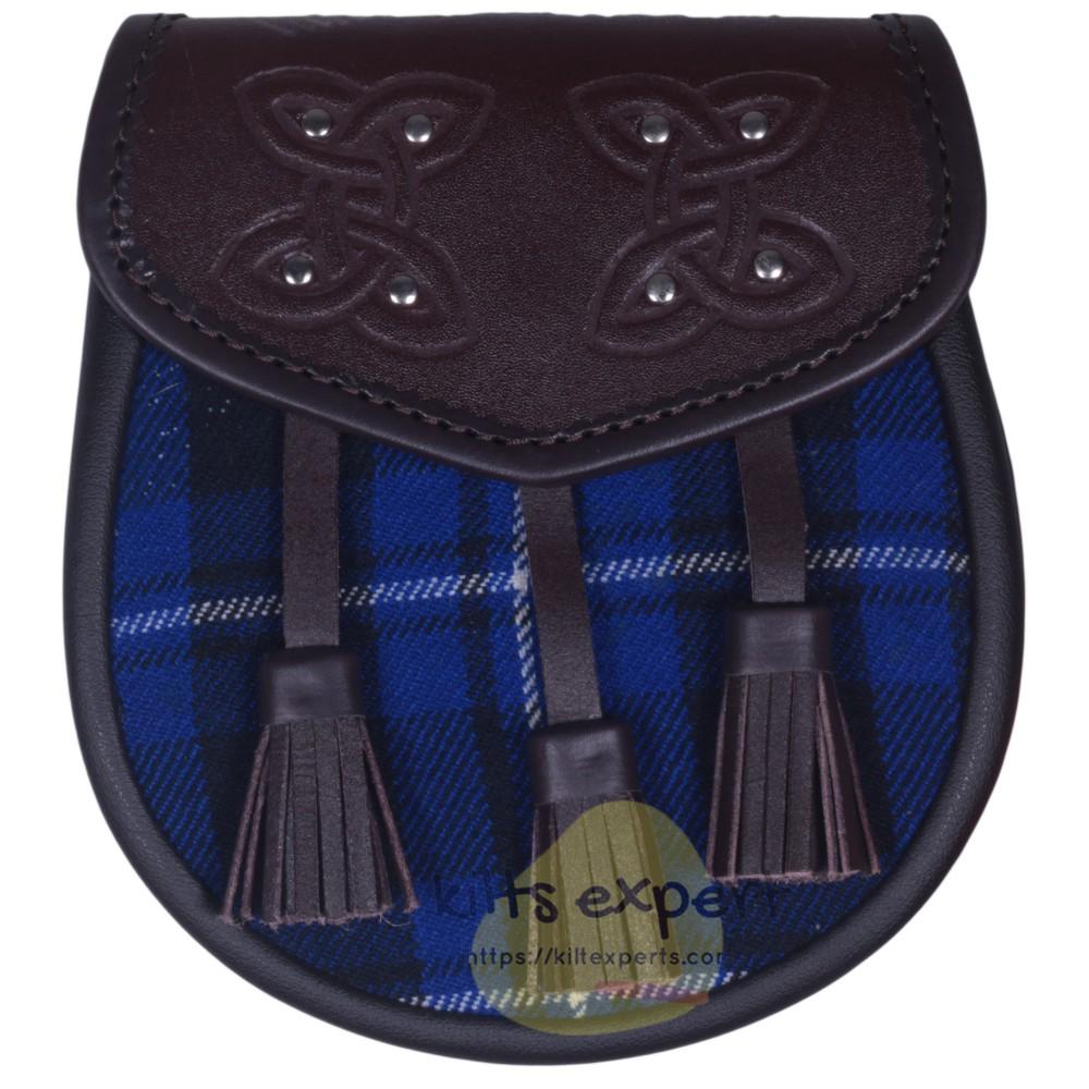 Chocorate Brown Three Teasal Leather Sporrans With Chain & Belt - American Patriot Tartan Kilt Experts