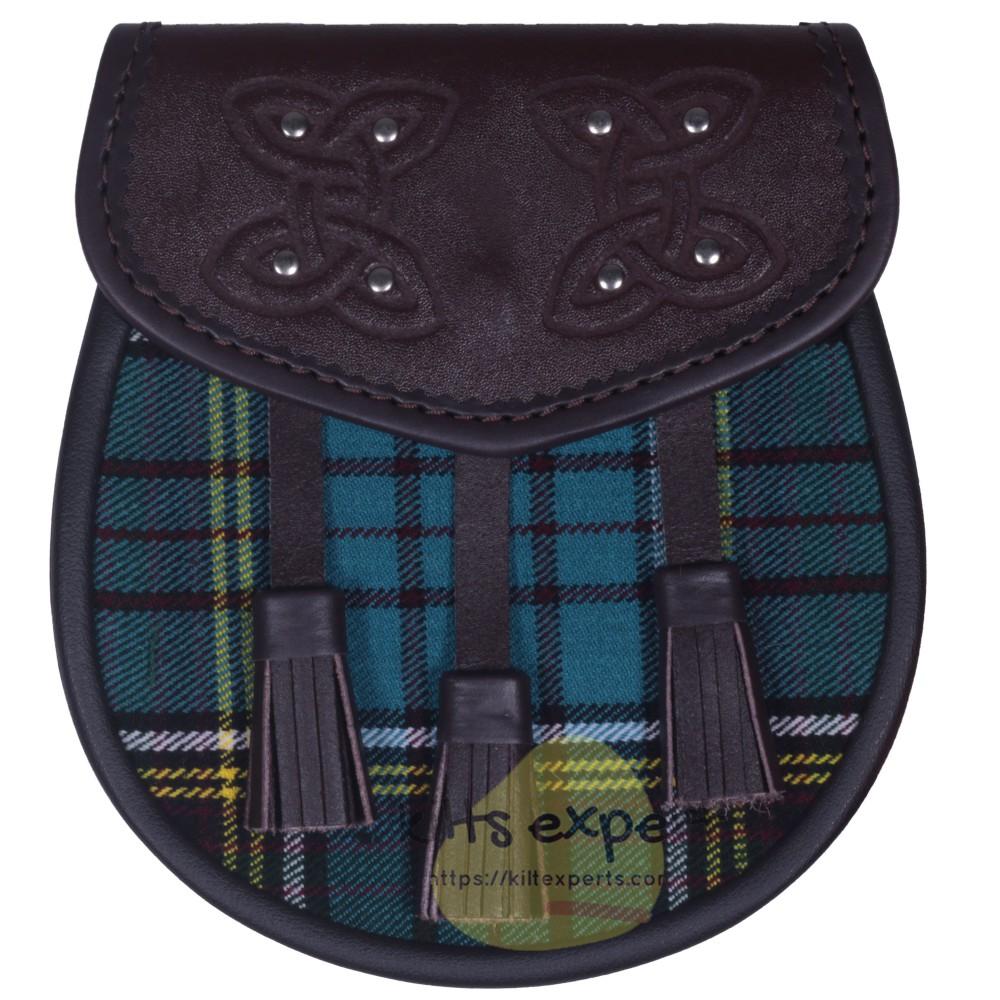 Chocorate Brown Three Teasal Leather Sporrans With Chain & Belt - Anderson Tartan Kilt Experts