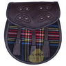Chocorate Brown Three Teasal Leather Sporrans With Chain & Belt - Black Stewart Tartan Kilt Experts