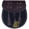 Chocorate Brown Three Teasal Leather Sporrans With Chain & Belt - Black Watch Tartan Kilt Experts