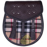 Chocorate Brown Three Teasal Leather Sporrans With Chain & Belt - Camel Tartan Kilt Experts