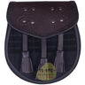 Chocorate Brown Three Teasal Leather Sporrans With Chain & Belt - Dark Grey Highlander Tartan Kilt Experts