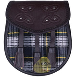 Chocorate Brown Three Teasal Leather Sporrans With Chain & Belt - Dress Gordon Tartan Kilt Experts