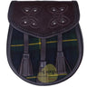 Chocorate Brown Three Teasal Leather Sporrans With Chain & Belt - Gordon Tartan Kilt Experts