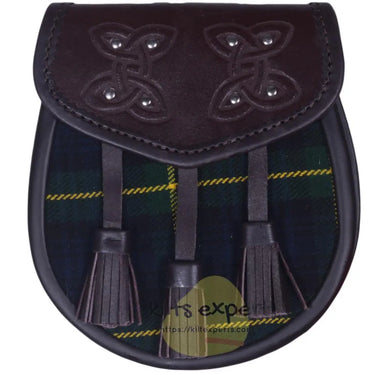 Chocorate Brown Three Teasal Leather Sporrans With Chain & Belt - Gordon Tartan Kilt Experts